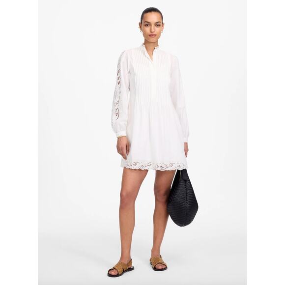 Madewell Pintucked Eyelet Mini Dress Boho Cotton Cottagecore White Medium NWT - Picture 1 of 16
